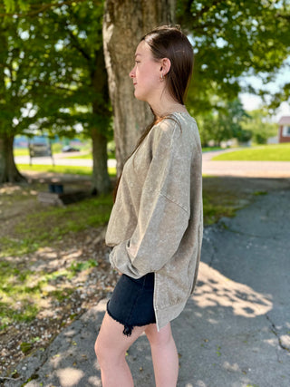 Mocha Acid Washed Slit Side Sweatshirt