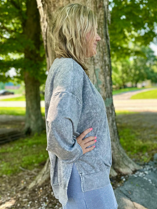 Charcoal Acid Washed Slit Side Sweatshirt