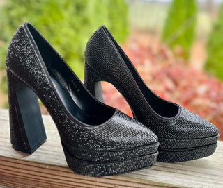 BLACK SPARKLE AMARA PLATFORM HEEL Final Sale