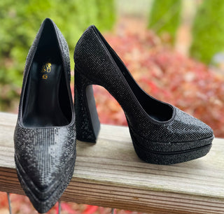BLACK SPARKLE AMARA PLATFORM HEEL Final Sale