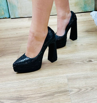 BLACK SPARKLE AMARA PLATFORM HEEL Final Sale