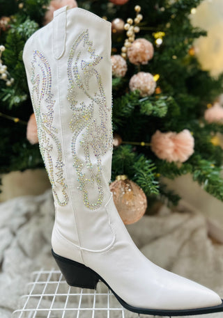 WHITE RHINESTONE METALLIC WESTERN COWBOY BOOTS Final Sale