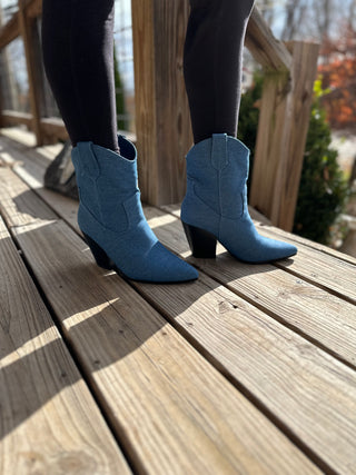 BREAK HEARTS DENIM TWO PIECE COWBOY BOOT W/ REMOVABLE OVERLAP Final Sale
