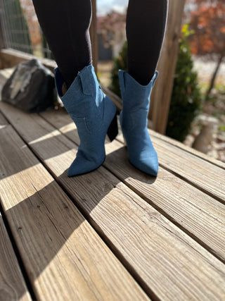 BREAK HEARTS DENIM TWO PIECE COWBOY BOOT W/ REMOVABLE OVERLAP Final Sale