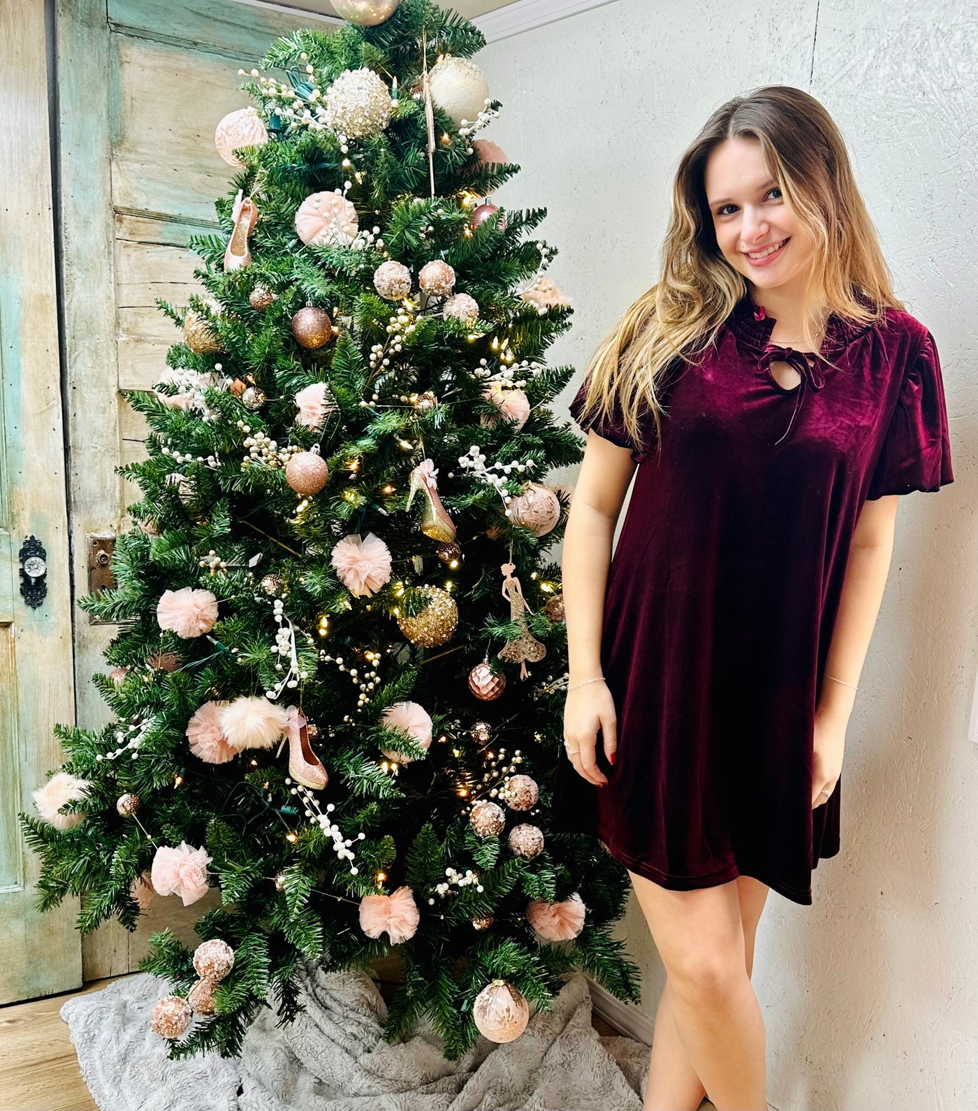Wine Puff Sleeve Velvet Holiday Mini Dress