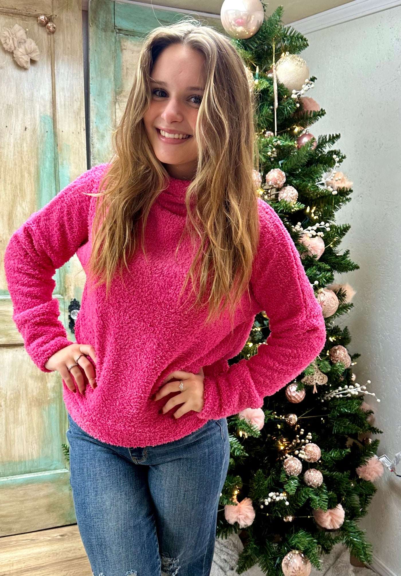 Pink Fuzzy Soft Textured Cozy Solid Knit Top FINAL SALE