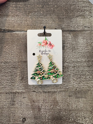 Rhinestone Embellished Christmas Tree Earrings