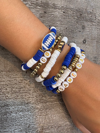 GAME DAY Blue/White 6 Piece Beaded Bracelet Set