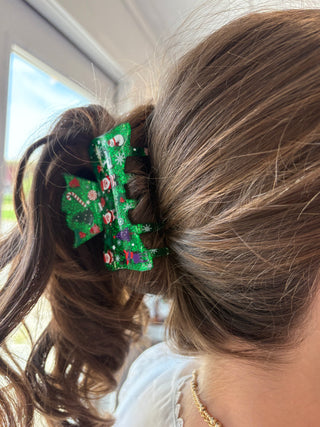 Green Christmas Hair Claw Clip