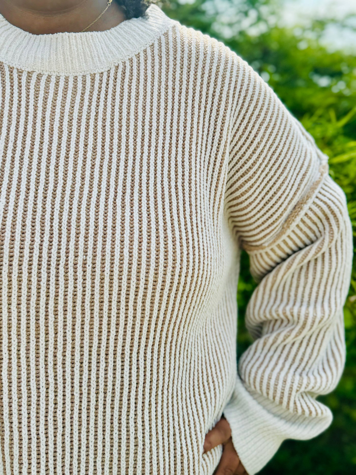 Curvy Cream Two-Tone Casual Sweater Top