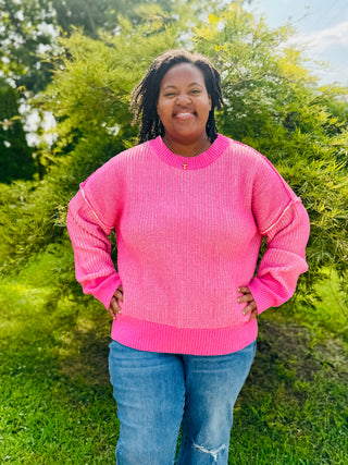 Curvy Pink Two-Tone Casual Sweater Top Final Sale