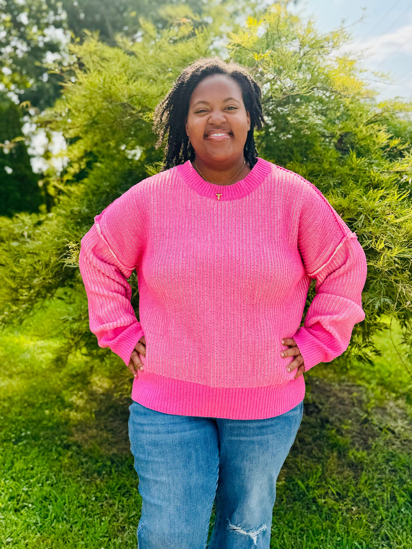 Curvy Pink Two-Tone Casual Sweater Top