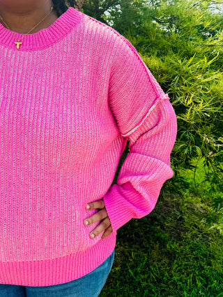 Curvy Pink Two-Tone Casual Sweater Top Final Sale