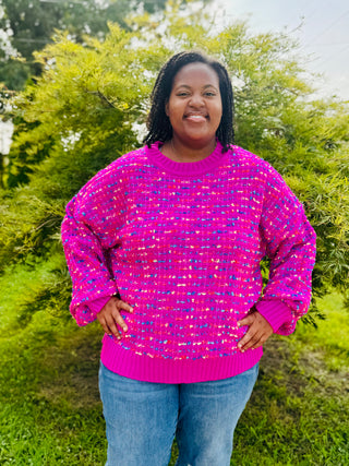 Curvy Pink Oversized Tweed Knit Sweater Top Final Sale