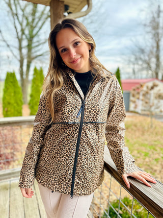 Brown Leopard Animal Print New Englander Rain Jacket by Charles River