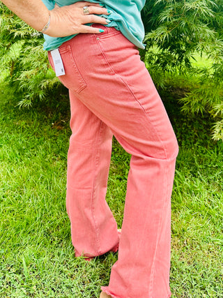 Acid Washed Fray Hem Pants in Cabernet