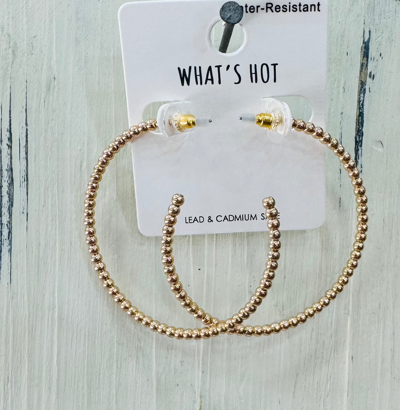 Water Resistant Thin Gold or Silver Beaded Hoop Earrings