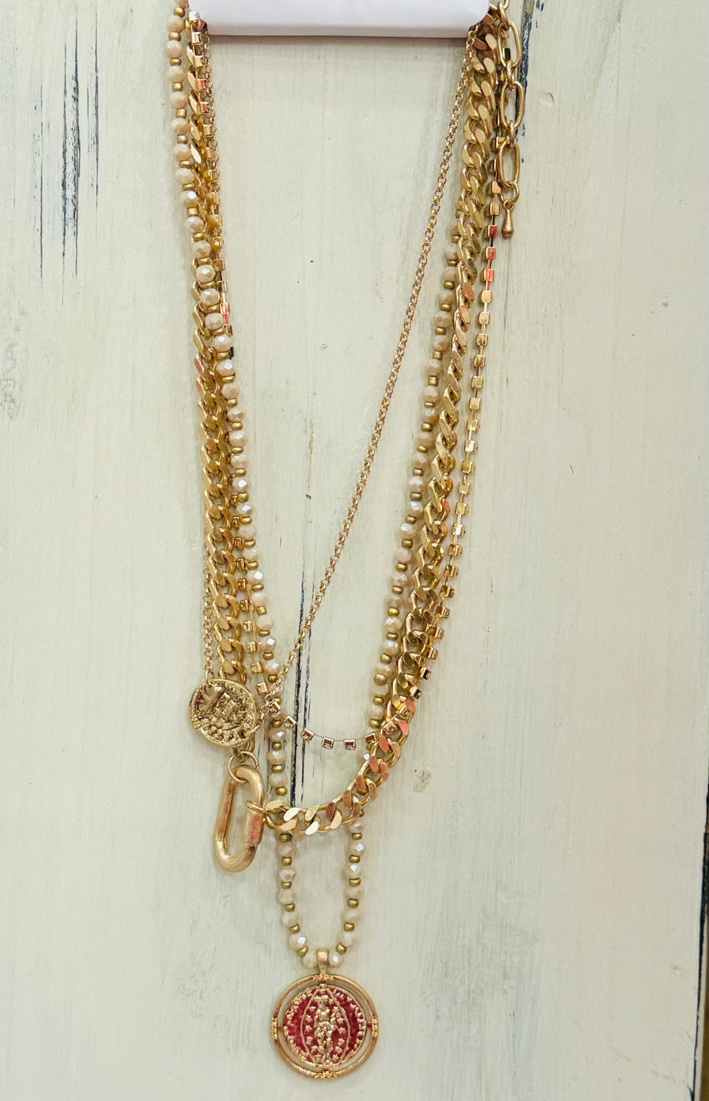 Gold Multi Layered with Coin Drop and Crystal Necklace