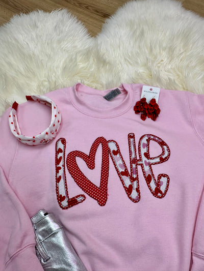 Embroidered LOVE Sweatshirt on Light Pink