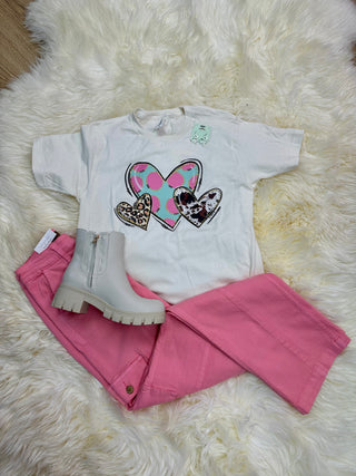 Triple Hearts Tee on Vintage White Final Sale