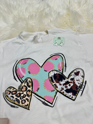 Triple Hearts Tee on Vintage White Final Sale