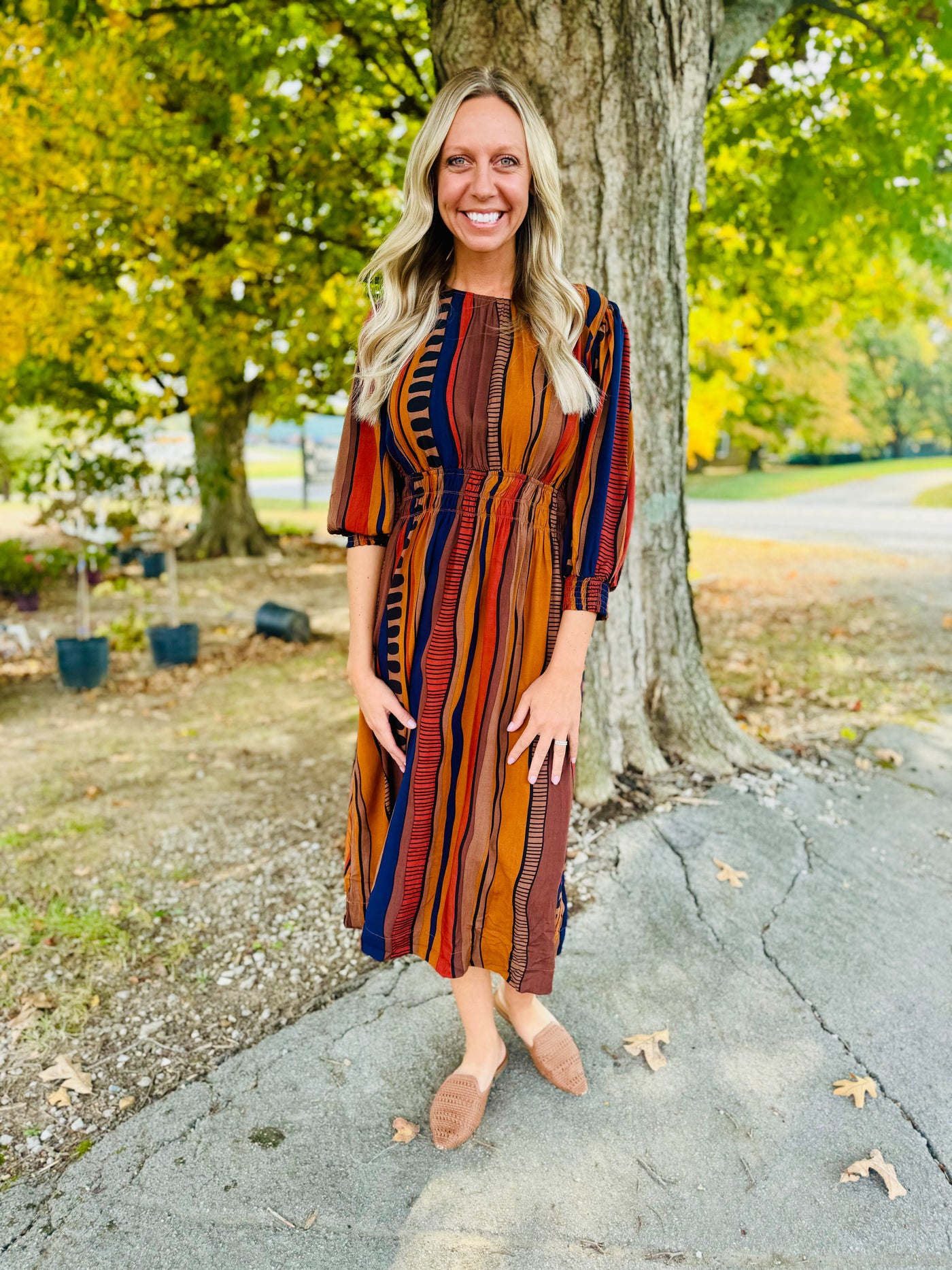 Brown Abstract Print Midi Dress