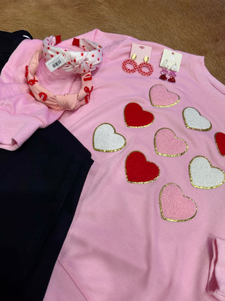 Chenille Heart Tic-Tac-Toe Valentines Sweatshirt Final Sale