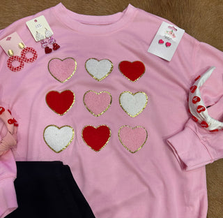Chenille Heart Tic-Tac-Toe Valentines Sweatshirt Final Sale
