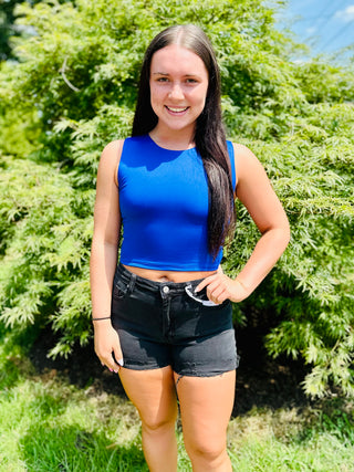 ROYAL BLUE REVERSIBLE KNIT CROPPED TANK TOP