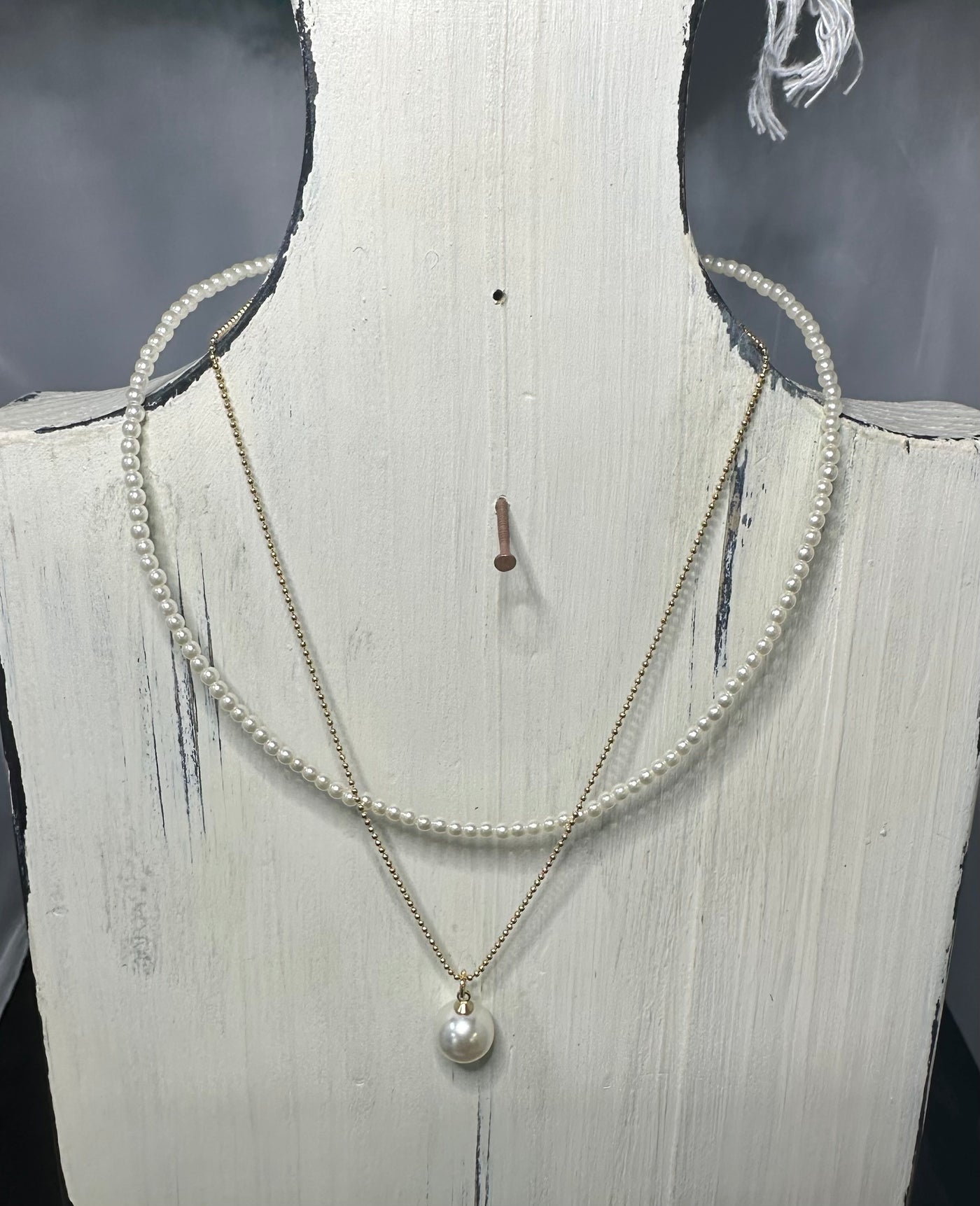 Layered Pearl Drop Necklace with Pearl Charm
