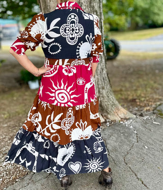 Black Printed Color Block Shirt Dress Final Sale