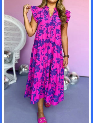 Floral Ruffle Tiered Maxi w/ Tie Neck Final Sale