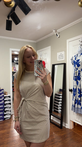 SC Choco/Cream Stripe Knit Sleeveless Mini Dress W/ Tie Detail