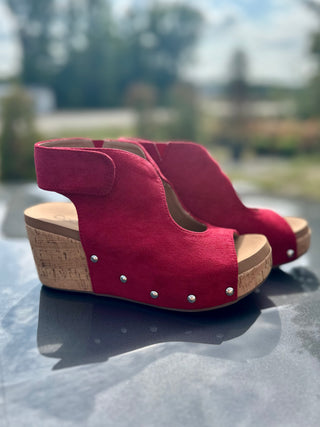 Corkys "Frisky" in Dark Red Faux Suede