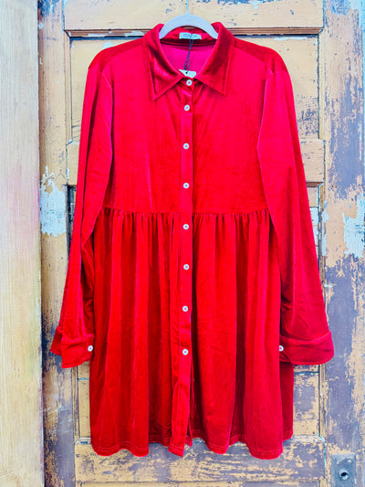 Curvy Ruffled Velvet Button Down Dress