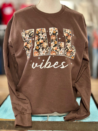 Fall Vibes on Chocolate Sweatshirt Final Sale
