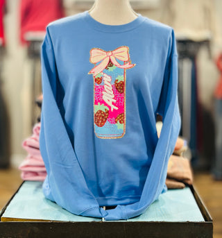 Alani Sequin Patch with Bow Sweatshirt on Purist Blue