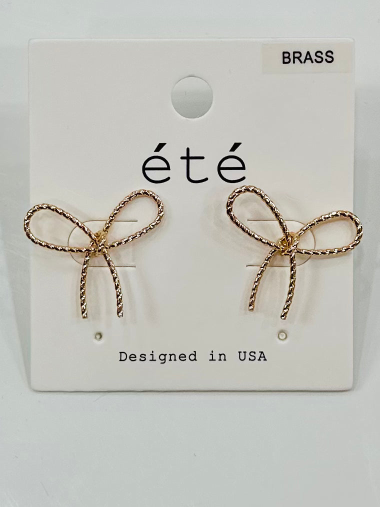 Gold Braided Textured Bow Stud Earring