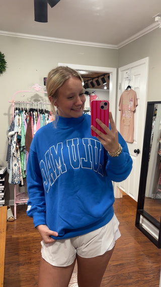 LULU MAC Stitch Mockneck Terry Cloth in Bright Blue