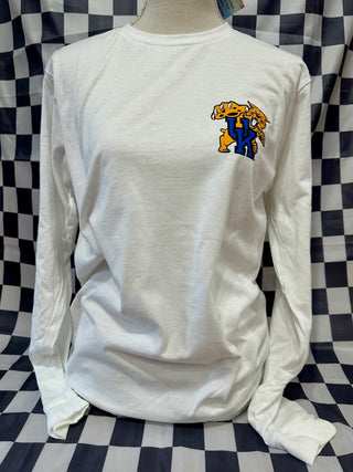 Pocket Design Cats Long Sleeve Tee on White
