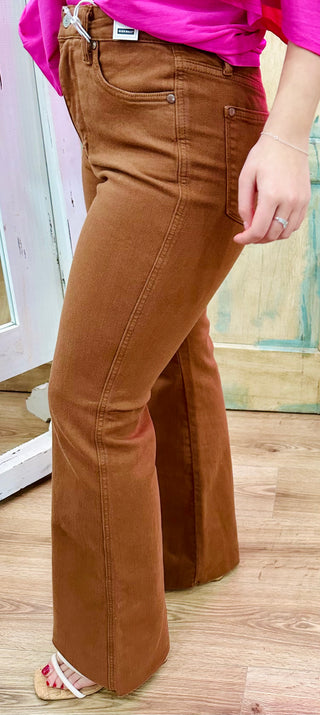 Judy Blue High Waist Tummy Control Garment Dyed Brown Flare