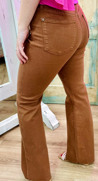 Judy Blue High Waist Tummy Control Garment Dyed Brown Flare