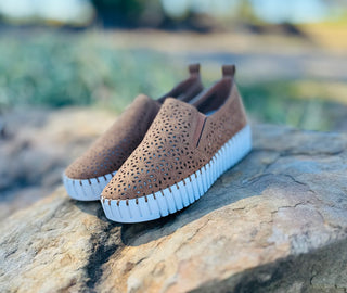 Tan Nicole Perforated Edge Slip On Sneaker by Very G FINAL SALE