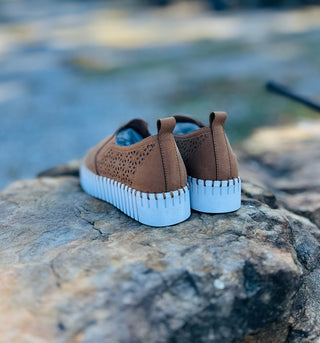 Tan Nicole Perforated Edge Slip On Sneaker by Very G FINAL SALE
