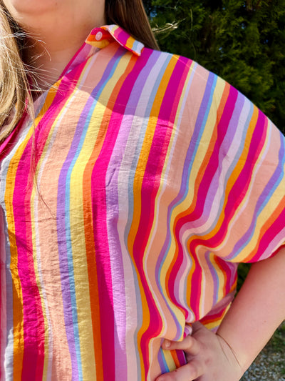 Curvy Multi-Colored Stripe Print Top