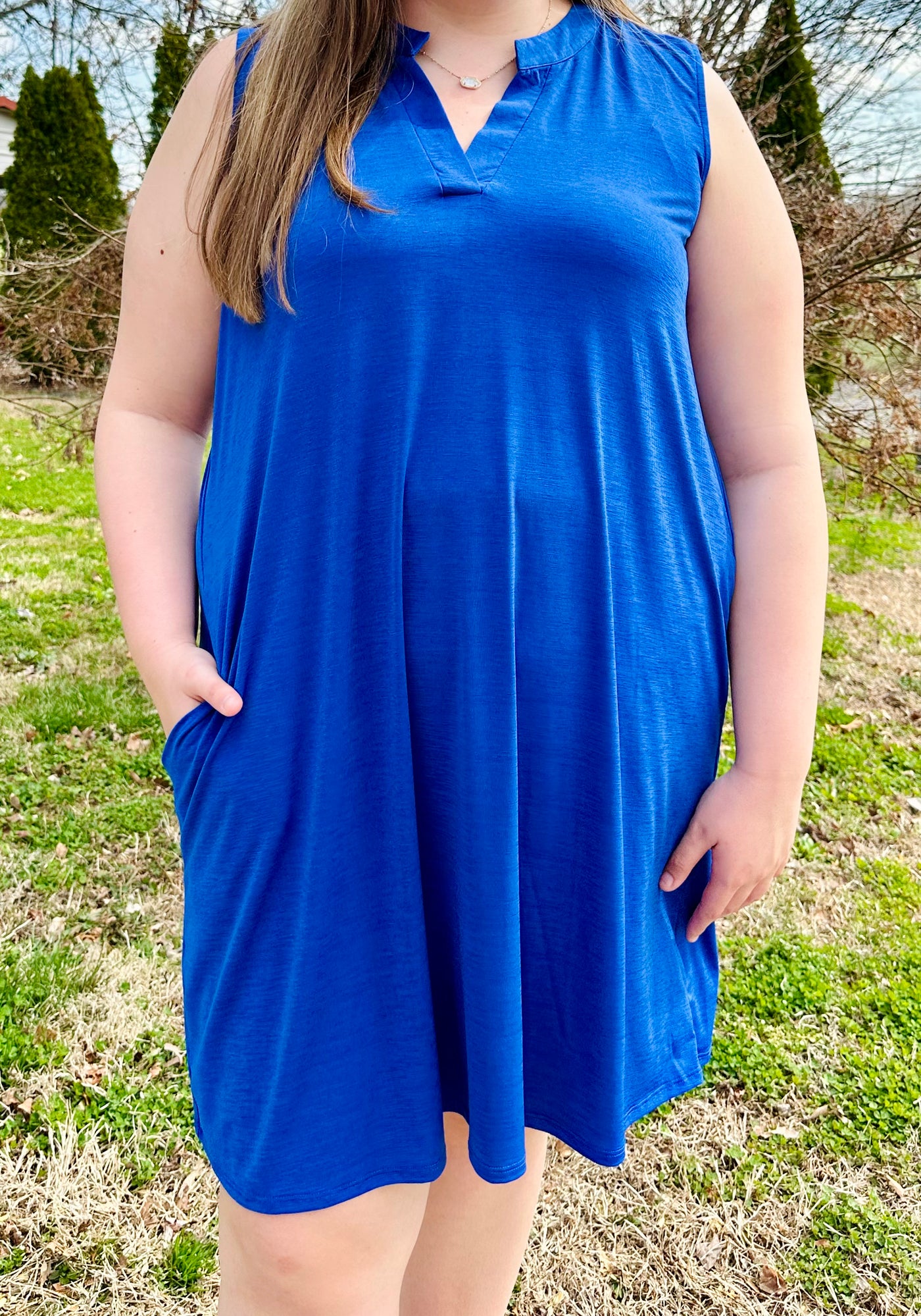 Curvy Lizzy Royal Blue Sleeveless Dress w/ Pockets