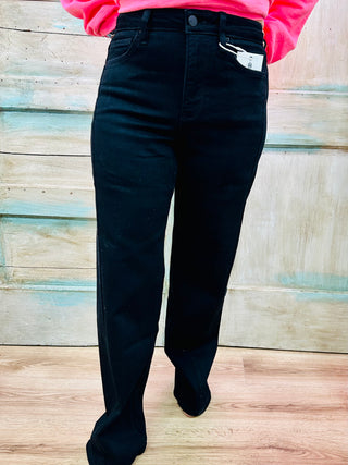 HAILEY BLACK HIGH RISE SLIM SEAM WIDE LEG JEAN