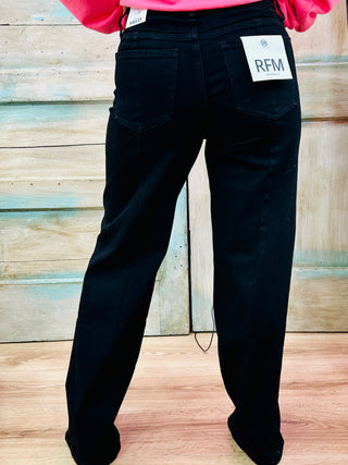 HAILEY BLACK HIGH RISE SLIM SEAM WIDE LEG JEAN