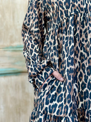 Curvy Babydoll Leopard Print Midi Woven Dress FINAL SALE