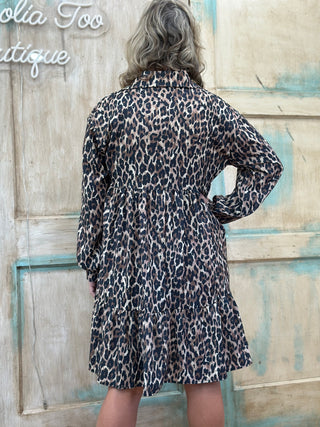 Babydoll Leopard Print Midi Woven Dress FINAL SALE